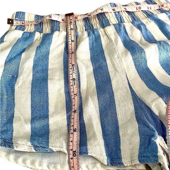 Forever 21 High Waist Linen Blend Casual Shorts Blue/White Cabana Stripe Small - Picture 6 of 12